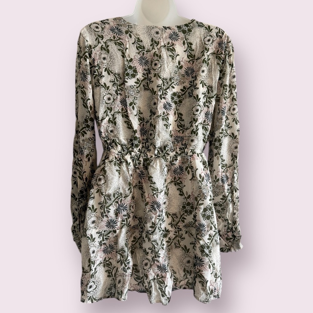 Free People Floral Boho Plunge Blouse White Pink Green Size S - Picture 6 of 6